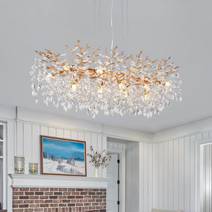 English Elm Modern Gold Branch Crystal Raindrop Chandelier 14 Light Luxury Dining Room Fixture W1340P461544