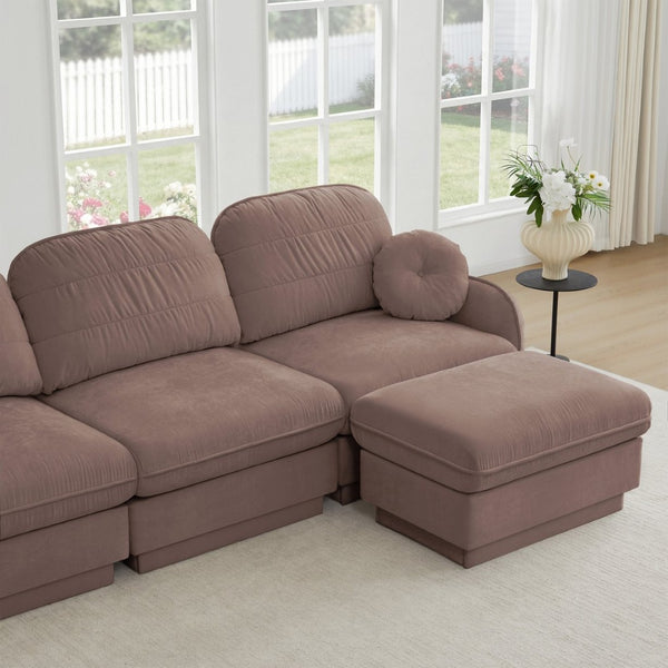 English Elm Chenille Cloud Modular Loveseat with Deep Foam Cushions Quilted Back and Ottoman Rose Dust W714S01775