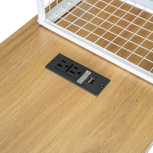 English Elm Full Size Metal House Bed Frame with Desk, Shelves, USB Power Ports & Playful Roof for Kids Room Delight White N737P173491K