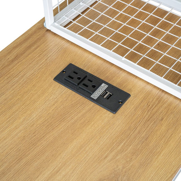 English Elm Full Size Metal House Bed Frame with Desk, Shelves, USB Power Ports & Playful Roof for Kids Room Delight White N737P173491K