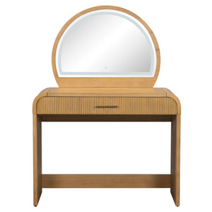 English Elm 39" Makeup Vanity Table with Touchscreen LED Mirror, Sleek Dressing Table with Drawer and Glass Top - Durable Rubberwood, Fast Assembly Natural N704P196658N