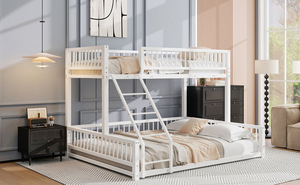 English Elm Twin XL over Queen Metal Bunk Bed with Ladder and Guardrails, Space-Saving Sturdy Frame for Kids and Guests White N709P277756K