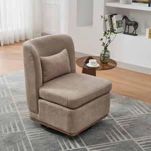 English Elm 25.2 Wide Modern Chenille Cushioned Armless Swivel Accent Chair with Pillow, Metal Base, Pocket Spring Comfort taupe W3118P253947