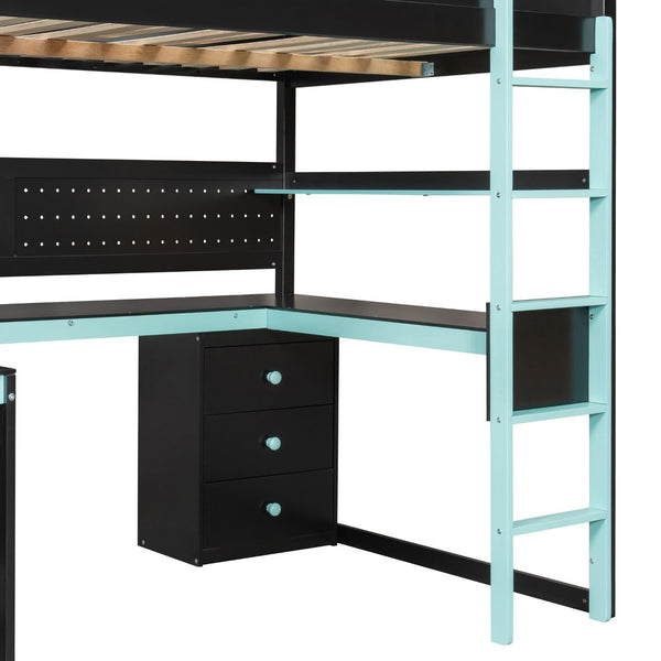 English Elm Full Size Gaming Loft Bed with Led Lighting Desk Shelves and Usb Charging Ports N820S00071C