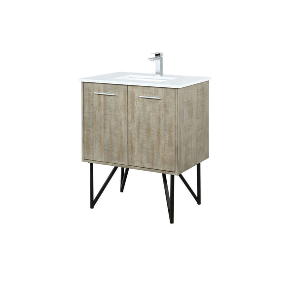English Elm Rustic Acacia Bath Vanity With White Quartz Top & Chrome Faucet Set - Stylish Storage Solution! B2731P259600-GIGA
