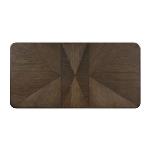 English Elm Modern Extendable Rectangular Dining Table with Oak Veneer, Wire-Brushed Brown Finish & Metallic Base - Seats 6 B011S01900