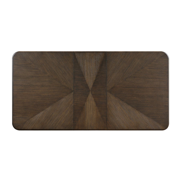 English Elm Modern Extendable Rectangular Dining Table with Oak Veneer, Wire-Brushed Brown Finish & Metallic Base - Seats 6 B011S01900