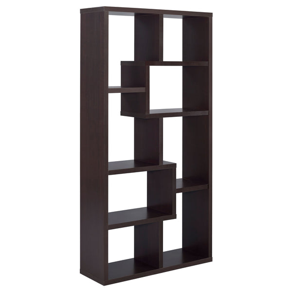 English Elm Geometric Bookcase with 7 Open Shelves for Home Decor, Modern Sturdy Engineered Wood Accent Tower Brown,Cappuccino 71.88 L x 14.14 W x 8.87 H B011P305622