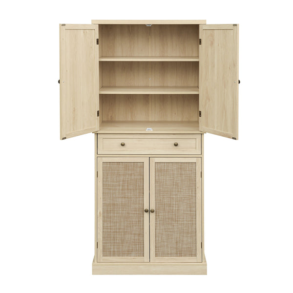English Elm 4 Door Cabinet with 1 Drawer, Anti-Tip Kids Safe Storage, Metal Hinges, Adjustable Shelves, Compact Organizer (44.49x19.02x13.78 in) W68894703