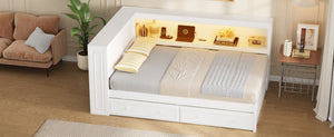 English Elm Full Pine Platform Daybed with Led Lighting Usb Charging Headboard Shelf and Drawers White N7090004032K
