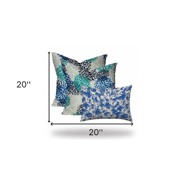 Homeroots 20" X 20" Blue And White Blown Seam Floral Throw Indoor Outdoor Pillow  100% Polyester 410004