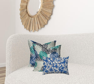 Homeroots 20" X 20" Blue And White Blown Seam Floral Throw Indoor Outdoor Pillow  100% Polyester 410004