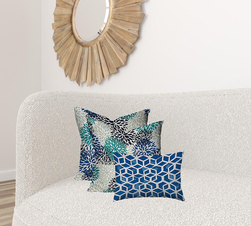 Homeroots Set Of Three 20" X 20" Blue And White Zippered Floral Throw Indoor Outdoor Pillow Cover  100% Polyester 410012