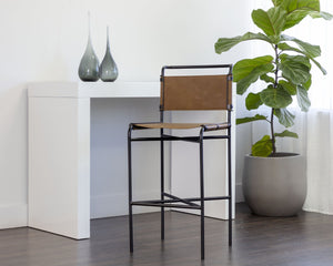 Sunpan CORRIGAN Barstool - Luxurious Cognac Leather with Matte Black Steel Base for Modern Elegance 109087