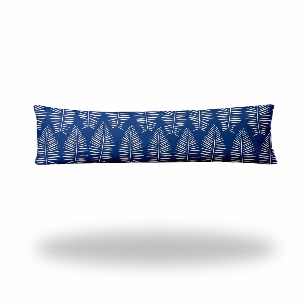 Homeroots 12" X 48" Blue And White Zippered Tropical Lumbar Indoor Outdoor Pillow  100% Polyester 410038
