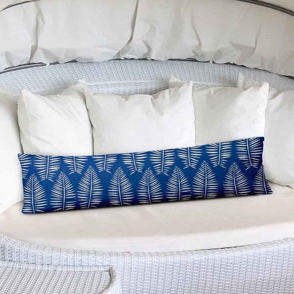 Homeroots 12" X 48" Blue And White Zippered Tropical Lumbar Indoor Outdoor Pillow  100% Polyester 410038
