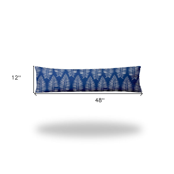 Homeroots 12" X 48" Blue And White Zippered Tropical Lumbar Indoor Outdoor Pillow  100% Polyester 410038