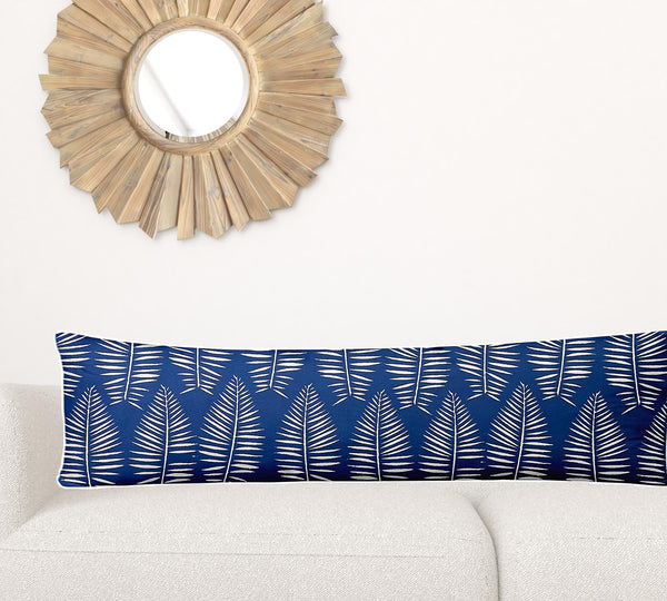 Homeroots 12" X 48" Blue And White Zippered Tropical Lumbar Indoor Outdoor Pillow  100% Polyester 410038