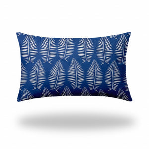 Homeroots 16" X 26" Blue And White Zippered Tropical Lumbar Indoor Outdoor Pillow  100% Polyester 410048