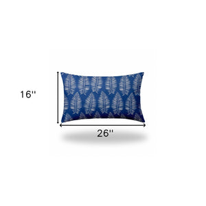 Homeroots 16" X 26" Blue And White Zippered Tropical Lumbar Indoor Outdoor Pillow  100% Polyester 410048
