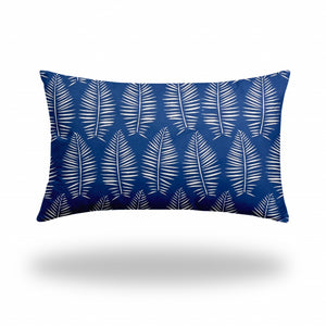 Homeroots 16" X 26" Blue And White Zippered Tropical Lumbar Indoor Outdoor Pillow  100% Polyester 410048