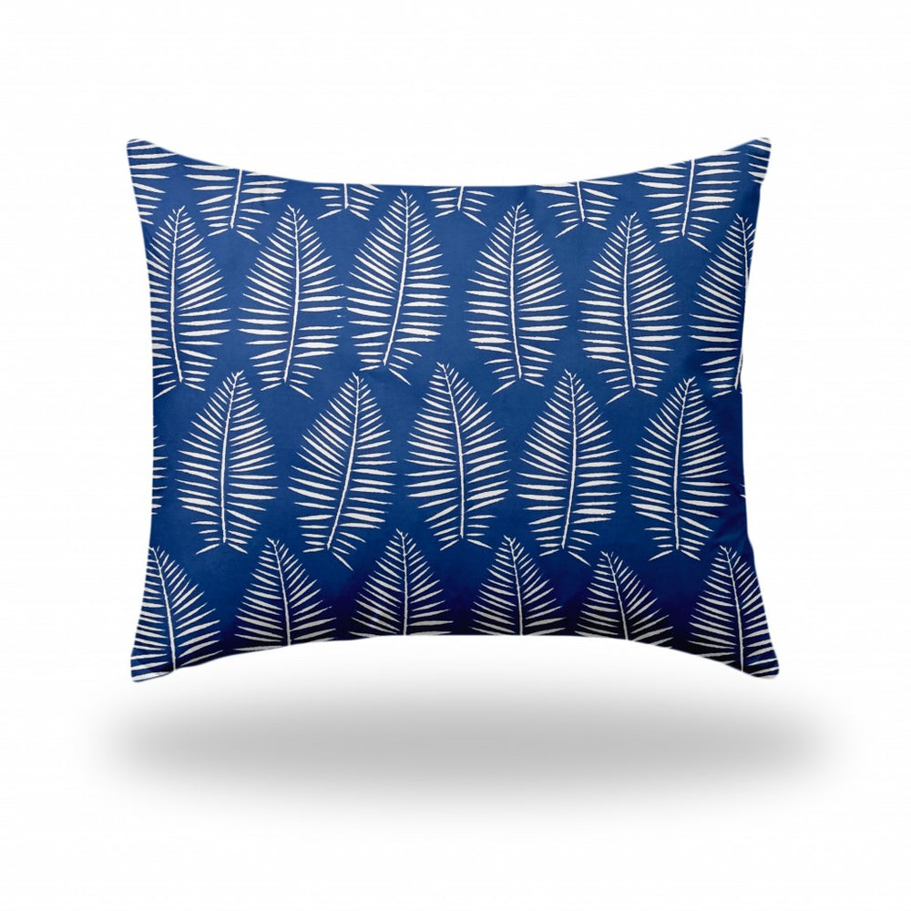 Homeroots 22" X 26" Blue And White Enveloped Tropical Lumbar Indoor Outdoor Pillow  100% Polyester 410050