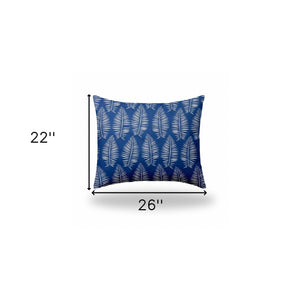Homeroots 22" X 26" Blue And White Zippered Tropical Lumbar Indoor Outdoor Pillow  100% Polyester 410053