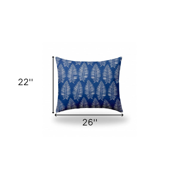 Homeroots 22" X 26" Blue And White Zippered Tropical Lumbar Indoor Outdoor Pillow  100% Polyester 410053