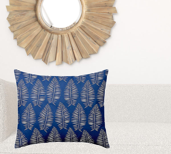 Homeroots 22" X 26" Blue And White Zippered Tropical Lumbar Indoor Outdoor Pillow  100% Polyester 410053