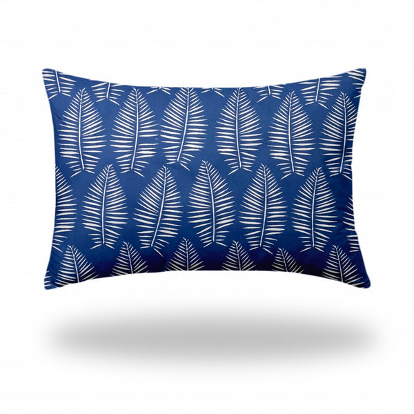Homeroots 24" X 36" Blue And White Zippered Tropical Lumbar Indoor Outdoor Pillow  100% Polyester 410058