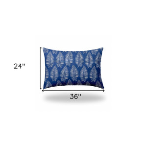 Homeroots 24" X 36" Blue And White Zippered Tropical Lumbar Indoor Outdoor Pillow  100% Polyester 410058