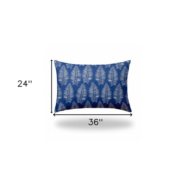 Homeroots 24" X 36" Blue And White Zippered Tropical Lumbar Indoor Outdoor Pillow  100% Polyester 410058