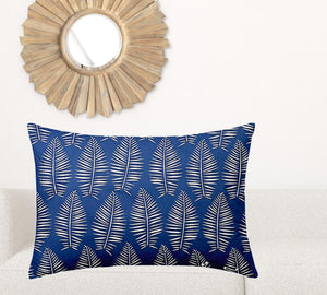 Homeroots 24" X 36" Blue And White Zippered Tropical Lumbar Indoor Outdoor Pillow  100% Polyester 410058