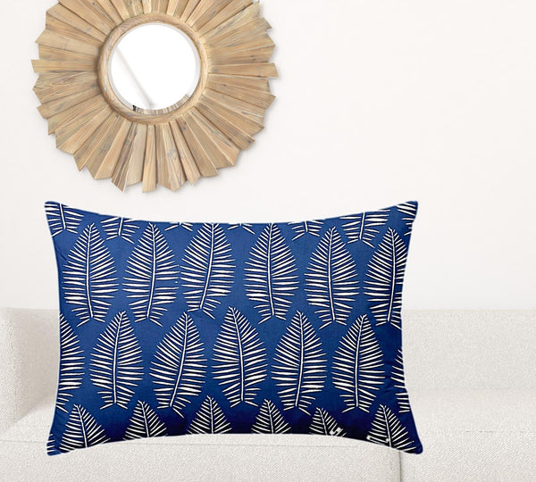 Homeroots 24" X 36" Blue And White Zippered Tropical Lumbar Indoor Outdoor Pillow  100% Polyester 410058