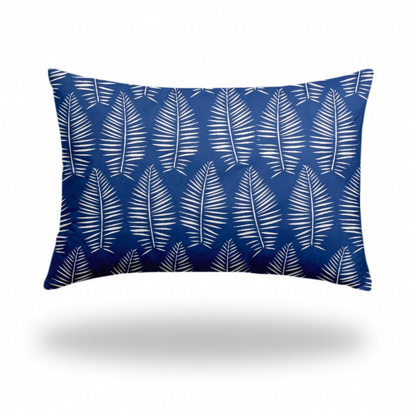 Homeroots 24" X 36" Blue And White Zippered Tropical Lumbar Indoor Outdoor Pillow  100% Polyester 410058