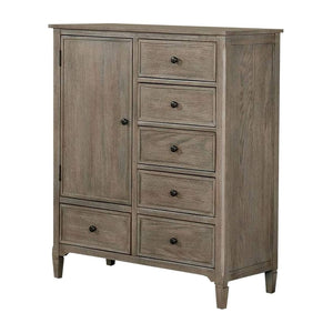 English Elm Modern Wire-brushed Gray Armoire Solid Wood Grain Texture Felt Lined Bedroom Storage B2741P460177