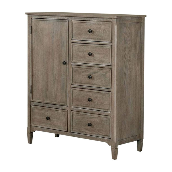 English Elm Modern Wire-brushed Gray Armoire Solid Wood Grain Texture Felt Lined Bedroom Storage B2741P460177