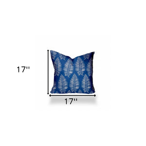 Homeroots 17" X 17" Blue And White Zippered Tropical Throw Indoor Outdoor Pillow  100% Polyester 410078