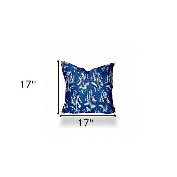 Homeroots 17" X 17" Blue And White Zippered Tropical Throw Indoor Outdoor Pillow  100% Polyester 410078