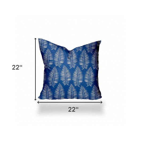Homeroots 22" X 22" Blue And White Enveloped Tropical Throw Indoor Outdoor Pillow  100% Polyester 410090