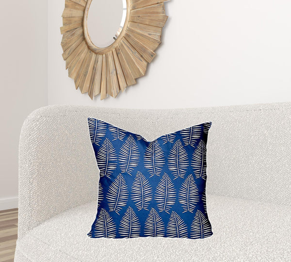 Homeroots 22" X 22" Blue And White Enveloped Tropical Throw Indoor Outdoor Pillow  100% Polyester 410090