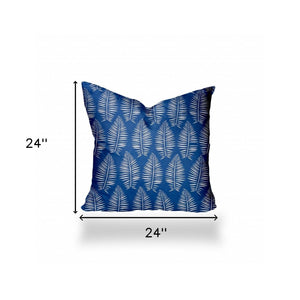 Homeroots 24" X 24" Blue And White Zippered Tropical Throw Indoor Outdoor Pillow  100% Polyester 410098