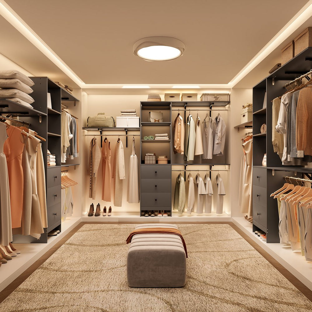 English Elm Closet Organizer - Stylish High-Capacity Wardrobe Rack With 3 Drawers & Expandable Hanger Rods, 1000 Lb Support T3623P409121