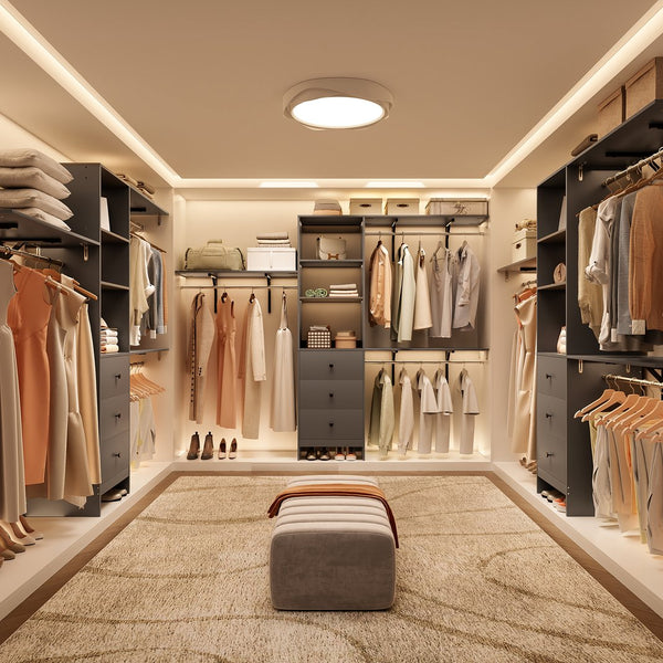 English Elm Closet Organizer - Stylish High-Capacity Wardrobe Rack With 3 Drawers & Expandable Hanger Rods, 1000 Lb Support T3623P409121