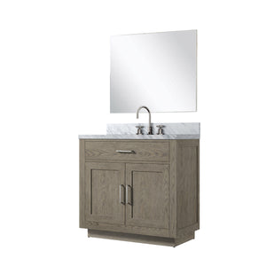 English Elm Grey Oak Single Bath Vanity Set With Carrara Marble Top, Mirror & Faucet - Modern Elegance Redefined! B2731S01955