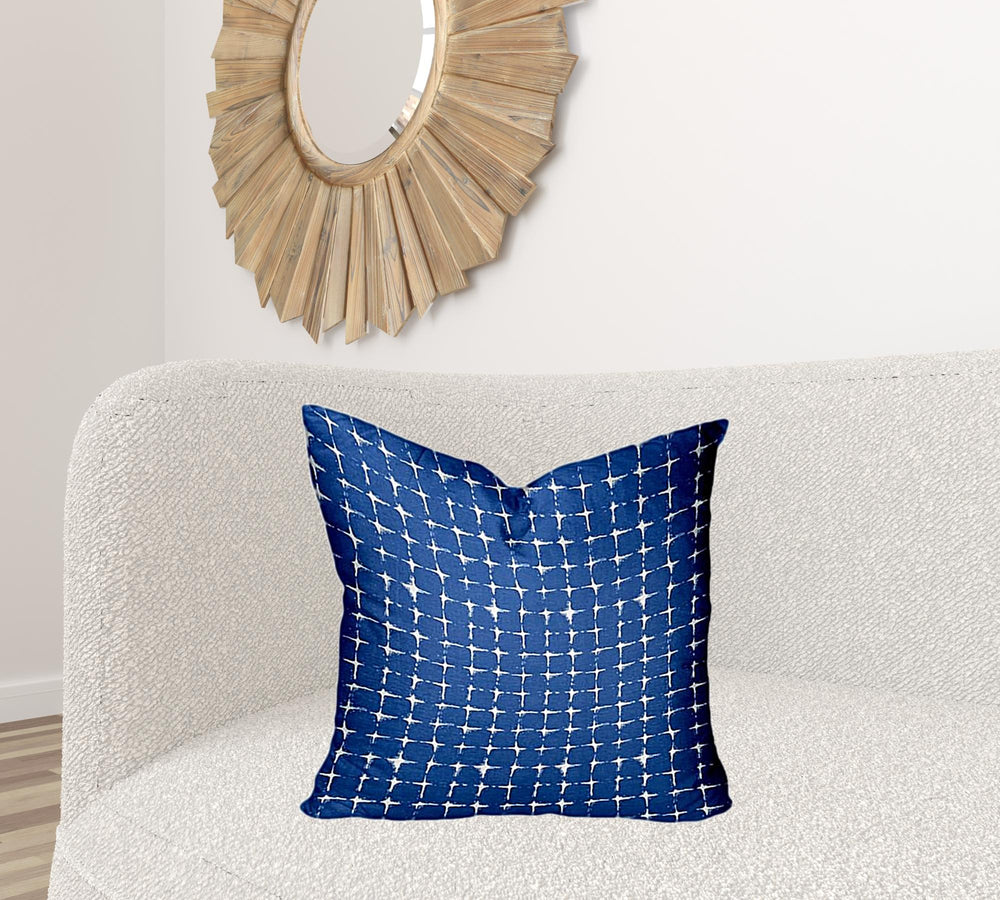 Homeroots 22" X 22" Blue And White Blown Seam Gingham Throw Indoor Outdoor Pillow  100% Polyester 410181