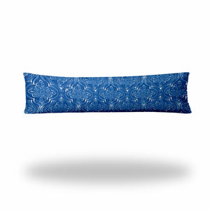 Homeroots 12" X 48" Blue And White Zippered Ikat Lumbar Indoor Outdoor Pillow  100% Polyester 410218