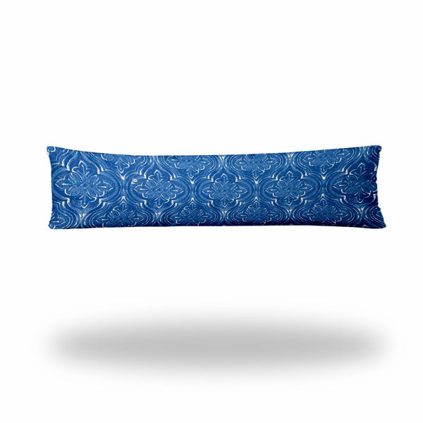 Homeroots 12" X 48" Blue And White Zippered Ikat Lumbar Indoor Outdoor Pillow  100% Polyester 410218