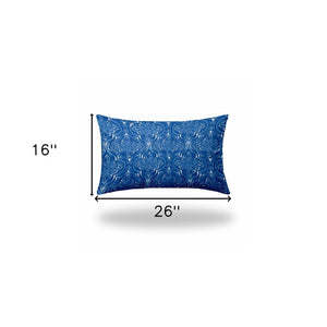 Homeroots 16" X 26" Blue And White Zippered Ikat Lumbar Indoor Outdoor Pillow  100% Polyester 410228