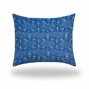 Homeroots 22" X 26" Blue And White Zippered Ikat Lumbar Indoor Outdoor Pillow  100% Polyester 410233